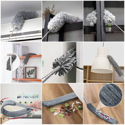 4 PCS Feather Dusters for Cleaning, Bendable Duster with Extension Pole, & Reusable Microfiber Dusters for Cleaning Ceiling Fan, Furniture & Blind...