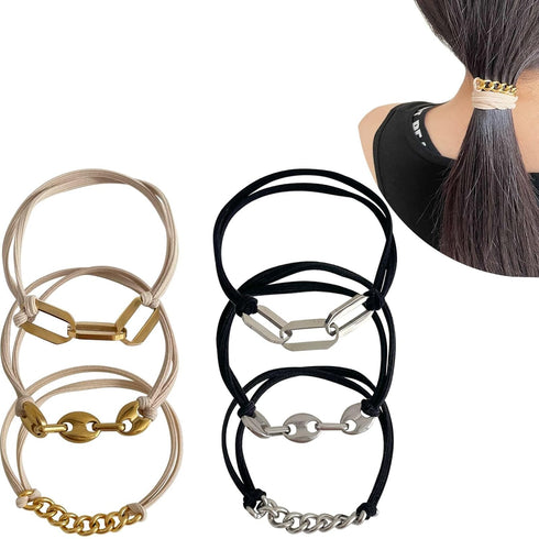Fashion Hair Ties Bracelets with Metal Chain, Thin Hair Tie Korean Like Cute Bracelets on your Wrist Boho Hair Ties for Women Girls and Men...