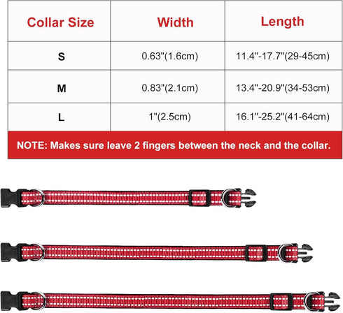 AUAUY Reflective Nylon Dog Collars, Adjustable Classic Pet Collars with Soft Neoprene Padding, Double Security Dual D-Ring and Quick Release Buckl...
