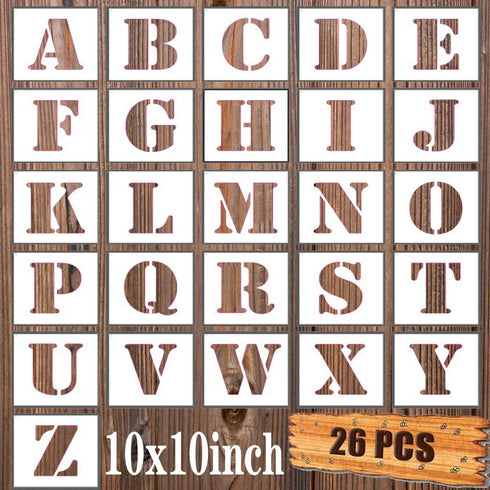 BTORER 10 Inch Letter Stencils Symbol Alphabet Craft Templates, 26Pcs Reusable Plastic Letter Decoration Art Templates Interlocking Stencil Kit fo...