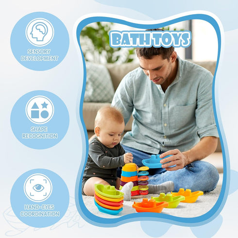 Bath Toys Floating Boats with Bathing Spoon, 11 Pack Water Table Bathtub Bath Toy, Water Toys for toddlers 1-3, Baby Pool Toys, Stackable Toys for...