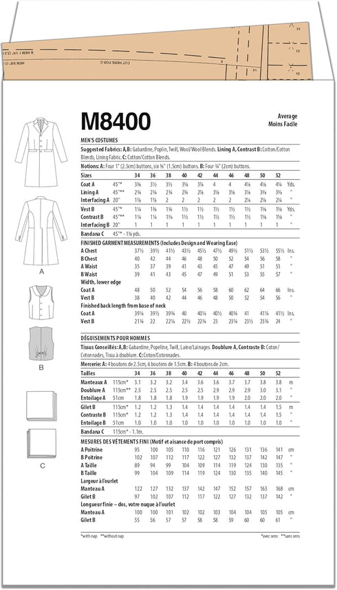 McCall's Men's Old West Sheriff Costume Sewing Pattern Packet, Design Code M8400, Sizes 34-36-38-40-42...