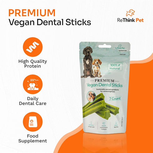 Vegan Dental Sticks for Pets - All Natural Dental Chews for Dogs - 7pc Dog Breath Treats...
