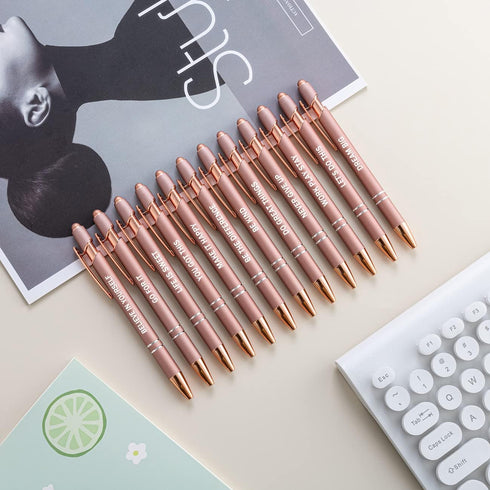PASISIBICK 12 Pieces Rose Gold Inspirational Motivational Quotes Snarky Screen Touch Stylus Ballpoint Pens, Office Encouraging Scriptures, Black I...