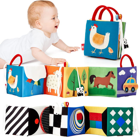 Baby Toys 0-6 Months - High Contrast Newborn Toys - Baby Tummy Time Books 0-6 Months with Crinkle, Squeaky Sounds, Touch Feel, Visual Stimulation ...