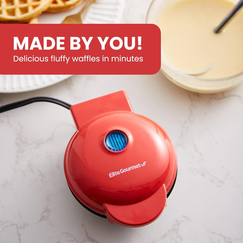 Elite Gourmet EWM015R Electric Nonstick 4.5-inch Mini Waffle Maker, Belgian Waffles, Compact Design, Hash Browns, Keto, Snacks, Sandwich, Eggs, Ea...