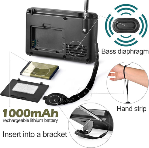 ZHIWHIS Portable Bluetooth Radio, FM AM Shortwave Radios with Sleep Timer and Preset Function, Rechargeable Digital Recorder, Stereo MP3 Player wi...