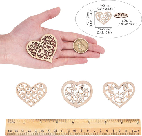 LiQunSweet 100-Pieces 2 Inches Undyed Wood Pendants Valentines Heart Cutouts Wooden Unfinished Slices Charms for Earring Jewelry Making DIY Findin...
