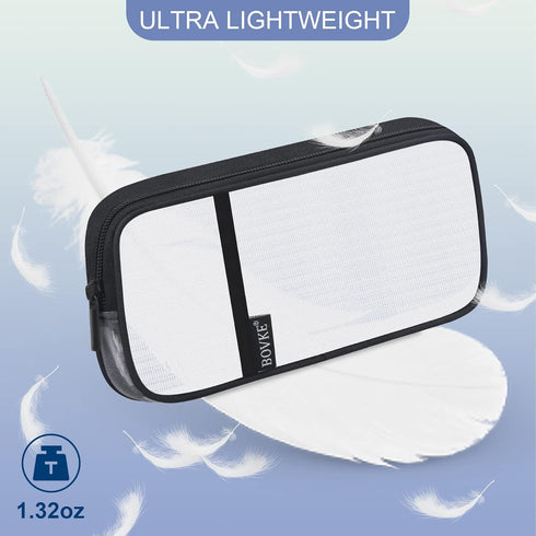 BOVKE Grid Mesh Pencil Case Pen Bag Clear Case Pen Marker Pouch School Stationery Organizer Teen Girls Boys Transparent Art Supplies Case Travel O...