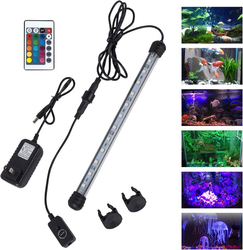 MQ 12 in Submersible LED Aquarium Light, 2W Color Changing Fish Tank Light with Remote Control, IP68 Crystal Glass 12 LEDs Lights Bar, for Fish Ta...