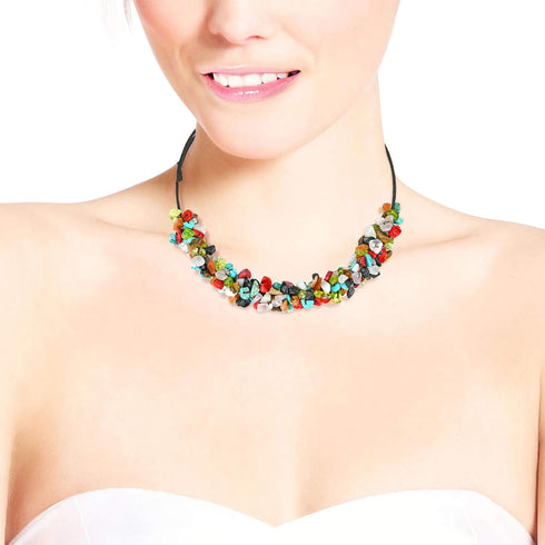 AeraVida Adjustable Dainty Mix Gemstone Cluster in Bohemian Wire Choker Necklace, 20x110mm...