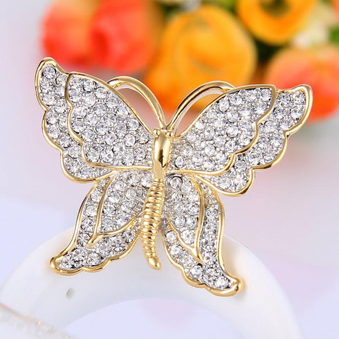 EVER FAITH Gold-Tone Austrian Crystal Dazzling Double Layer Wing Butterfly Brooch Pin Clear...
