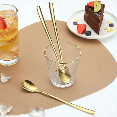 Gold Long Handle Iced Tea Spoons Set of 12 Pieces, Titanium Plating Gold Stainless Steel Teaspoons, Stirring Bar Spoon, Coffee Spoon, Ice Cream Sp...