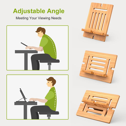 Pezin & Hulin Bamboo Tablet Stand Adjustable, Desktop Cell Phone Stand Holder Dock Compatible with Pad 9.7, 10.5, 12.9, Air 2 3 4 Mini, Kindle, Ph...