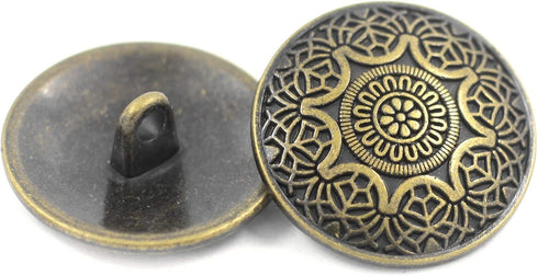 Bezelry 10 Pieces Arabesque Flower Metal Shank Buttons. 25mm (1 inch) (Antique Brass)...