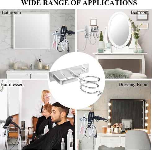 Hair Dryer Holder - Hair Tool Organizer Wall Mount, Aluminum Blow Dryer Holder with Self Adhesive and Drilling Install Options, Flat Iron/Curling ...
