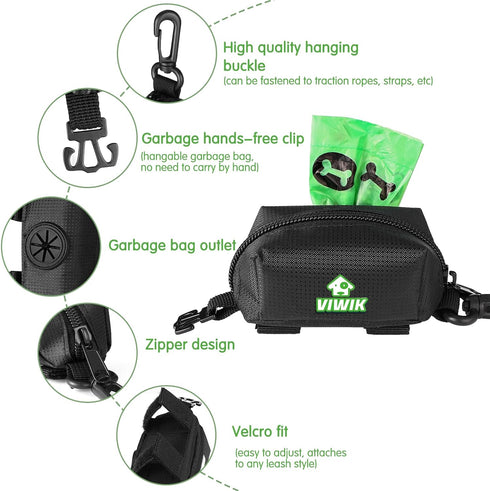 Dog Poop Bag Holder for Leash, Dog Waste Bag Dispenser with 1 Roll of Pet Trash Bags and Carabiner Clip, Soft Portable Doggie Poop Bag Dispenser w...