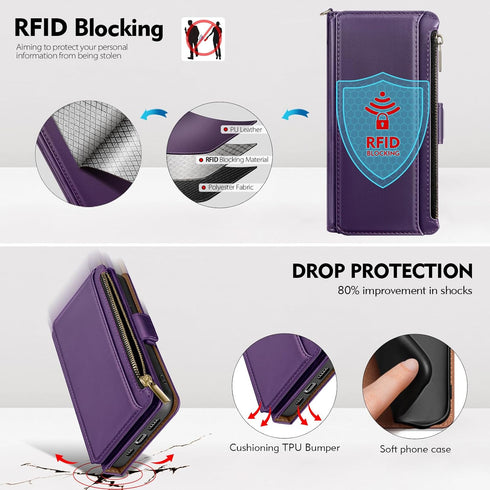 Antsturdy for iPhone 15 Pro Max Wallet Case?RFID Blocking? PU Leather Phone Case Women Men flip Shockproof Protective Cover with Strap Zipper Pock...