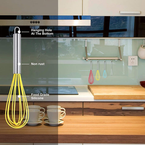 HOTEC 4 Pieces Silcone Whisks Set, Wire Balloon Whisks for cooking Egg Beater, Non-slip Handle Whisk for Non-stick Cookware Perfect for Cooking, S...