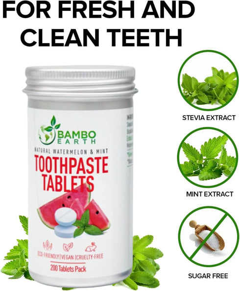 200 Pack Natural Toothpaste Tablet Bits - Chewable Mouthwash Whitening Burts Bees Bite Tablets for Teeth SLS & Fluoride Free Eco & Travel Friendly...