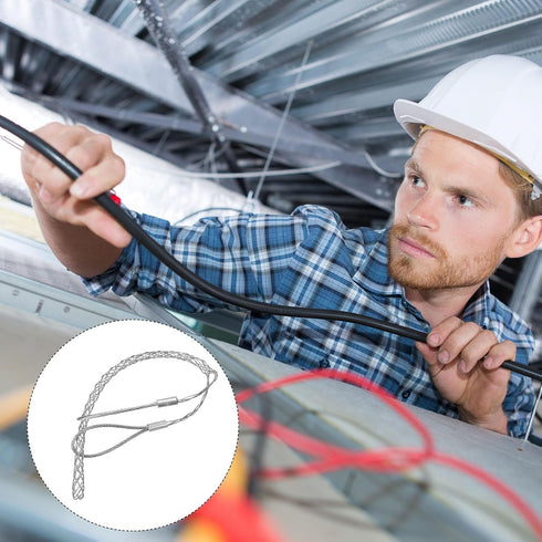 MECCANIXITY Cable Pulling Grip for Light & Heavy Cable(d:6-9mm,Silver) 33cm,1.1FT Wire Mesh Puller Socks Grip Double Head Galvanizing Steel Wire G...