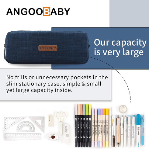 ANGOOBABY Small Pencil Case Student Pencil Pouch Coin Pouch Cosmetic Bag Office Stationery Organizer For Teen School-Dark Blue...
