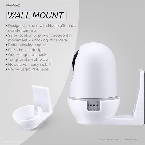 Adhesive Wall Mount for Nooie Cam 360 Baby Monitor Camera Shelf Holder, Easy to Install, No Tools Needed, No Mess, No Drilling, Strong Mount, Whit...