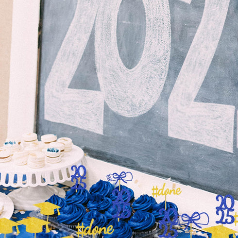 Blue Graduation Cupcake Toppers Party Decorations Glitter Hat Congrats Cake Picks Supplies 24 Pack...