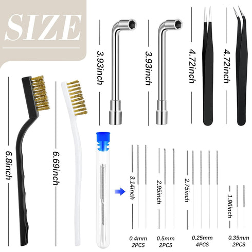 16 Pieces 3D Printer Nozzle Wrench Cleaning Kit,10 Nozzle Cleaning Pins with Storage Box 2 Tweezers 2 Cleaning Copper Wire brushes 2 L-shaped Wren...
