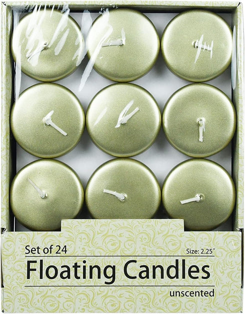 Zest Candle 24-Piece Floating Candles, 2.25-Inch, Metallic Gold...