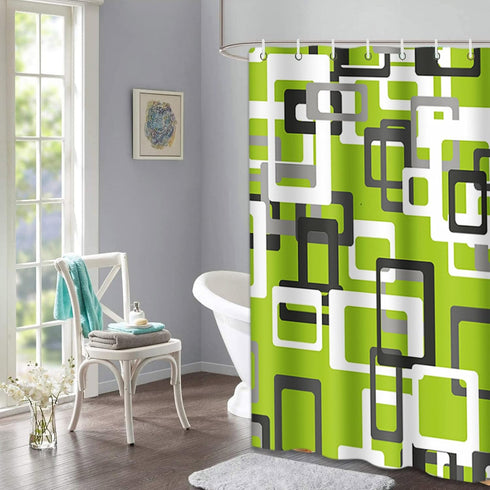 Shower Curtain Modern Lime Green Black Gray White 72"x72" Home Decor Waterproof Bath Bathroom Curtain Set with Hooks...