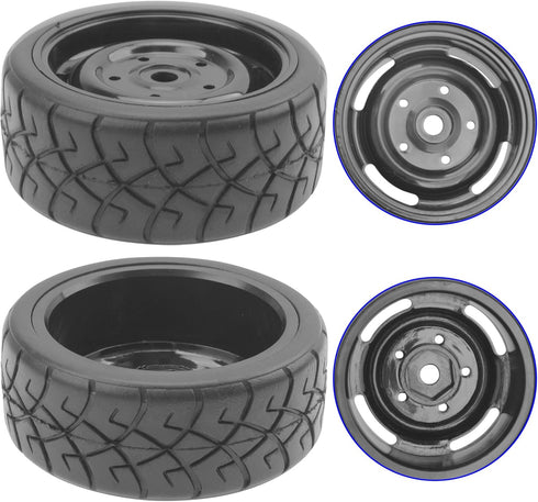 ShareGoo RC 1/10 Scale On Road Tires OD2.55 Rubber & Wheel Rims 12mm Hex Compatible with Traxxas 4 Tec 2.0 Tamiya TT01 XV01 Kyosho WR8 Sakura WLto...
