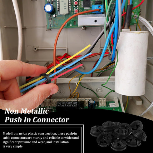 150 Pieces 3/8-1/2 Inch Non-Metallic Button Push-in Cable Connector, Plastic Cable Connector Electrical Conduit Fittings, Fits 1/2-Inch Knock Outs...