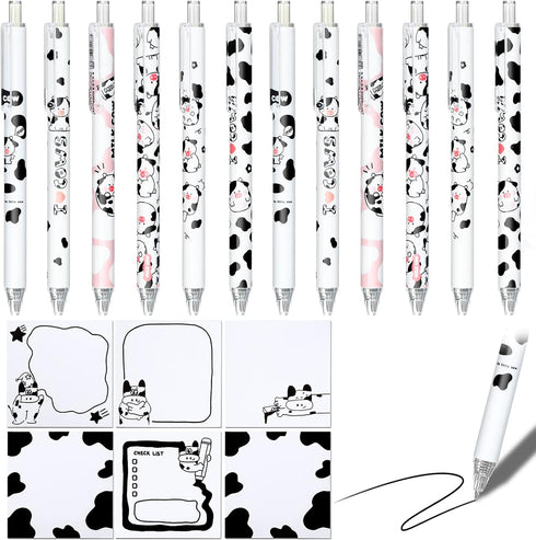 18 Pieces Cow Print Stuff, 12 Cow Pens and 300 Sheets Cow Notes with 5 Styles, Aesthetic Pens, Cow Print Gifts for Christmas Office School Supplie...