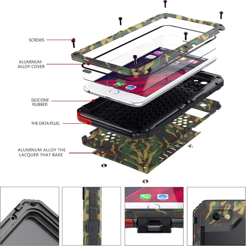 Beasyjoy for iPhone 7 Plus Case for iPhone 8 Plus Metal Case Heavy Duty with Screen Full Body Waterproof Shockproof Tough Rugged Hybrid Military G...