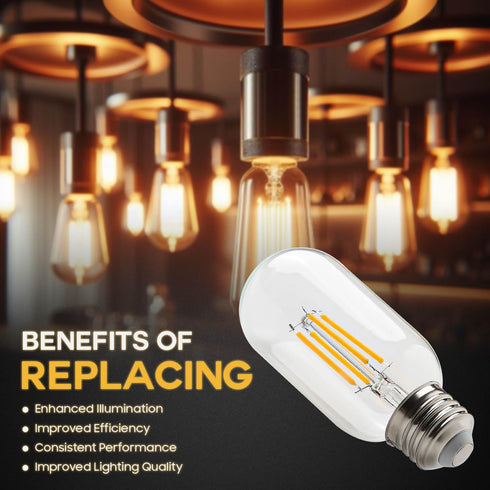 Seentech Dimmable T45 T14 Tubular Vintage Bulbs, E26 LED Edison Bulbs 4W 40W Equivalent, 400 Lumen, 2700K Warm White, Clear Glass Ideal for Ceilin...