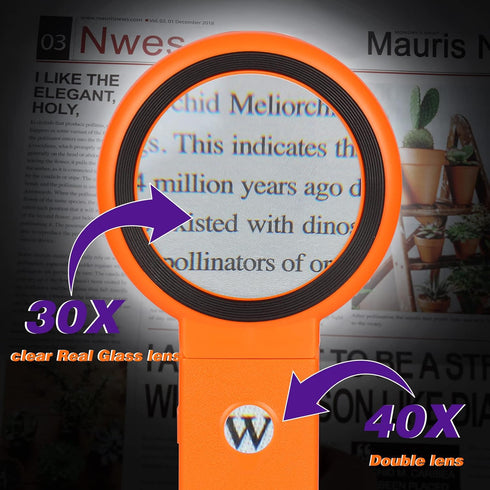 30X 40X Magnifying Glass with Light and Stand, Foldable Handheld Magnifying Glass 18 LED Illuminated Lighted Magnifier for Macular Degeneration, S...