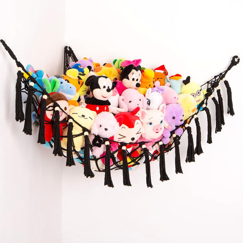 Stuffed Animal Toy Hammock Hanging- Macrame Toy Hammock with Tassels-Stuff Animals Organizer Storage Boho Large Corner Plush Toys Net Holder for N...