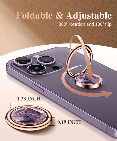 GVIEWIN Marble Cell Phone Ring Holder, Metal Kickstand Grip for Magnetic Car Mount Compatible with iPhone 15 Pro Max/15 Plus/14/13/12 Series & Gal...