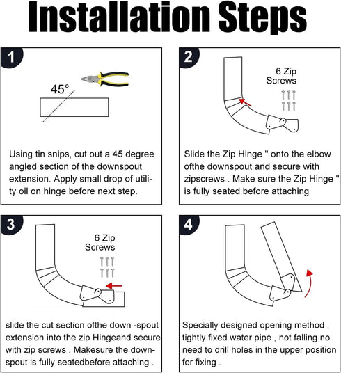4 Pcs Gutter Extension Hinges, Downspout Gutter Hinge, Downspout Extension Flip-Up Hinge with 26 Screws, Gutter Downspout Extensions Hinge, Easy I...
