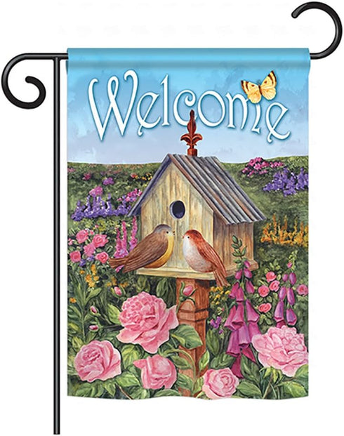 Breeze Decor - Welcome Bird House Garden Friends - Everyday Impressions Decorative Vertical Garden Flag 13" x 18.5" Printed in USA...