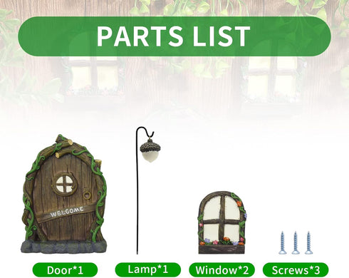 Fairy Garden Accessories Yard Garden Sculpture Decoration Gnome Home Window and Door with lamp Decoration for Trees...