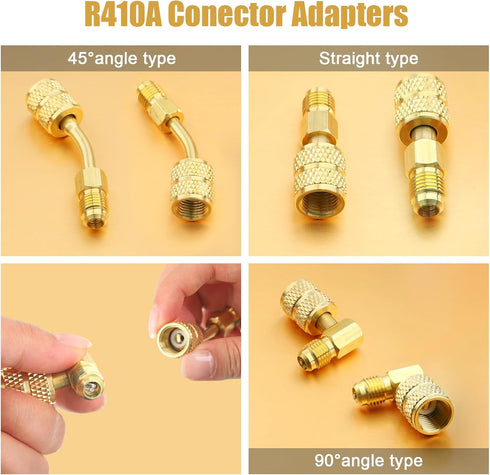 34 Pcs R410a Adapter Kit Mini Split Adapter 45° 90° Refrigerant Hose Adapter, 5/16'' Female 1/4'' Male, 1/2'' to 1/4'' Tank Adapter with Valve Cor...