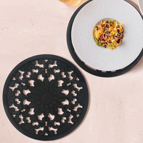 Set of 3 Silicone Trivet Mat Thick Round Trivet Set Non Slip Heat Resistant Modern Carved Trivet Kitchen Decor and Accessories for Hot Dishes, Pot...