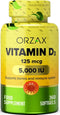 ORZAX Vitamin D3 5000 iu (125 mcg) - 1 Year Supply for Strong Muscle Function & Immune Support - Mood Supplement for Wellness (360 Softgel)...