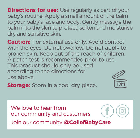 Colief Baby Face Balm | 100% Natural Ingredients | Gently Soften & Moisturize Baby's Dry Skin | Contains Shea Butter, Chamomile, Rosehip Oil, Coco...