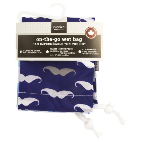 Kushies Baby On The Go Wet Bag, Blue Whale/Navy Moustache, Large...