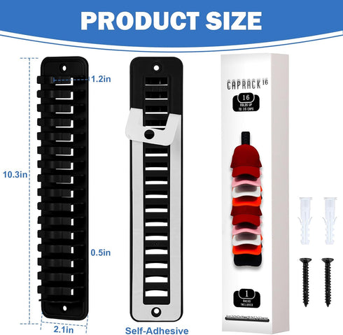Hat Organizer for Baseball Caps, 1 Pack Hat Rack Adhesive Hat Hooks for Wall Hold Up to 16 hats, Hat Storage Display Hat Hanger Holder for Door Cl...