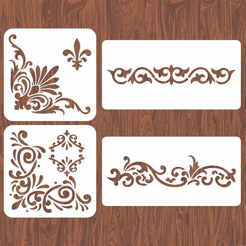 4PCS Corner Stencils for Painting Flower Square Border Wall Stencil Large Pattern Tile Stencil Reusable DIY Art Craft Stencils Furniture Decor on ...