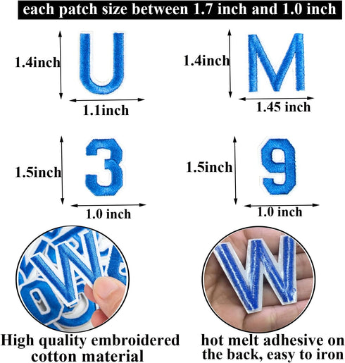 72 Pieces Iron on Letters and Numbers Patches, Embroidered Sew On Patches Alphabet A-Z, Numbers 0-9 Applique for Clothes, Dress, Hat, Socks, Jeans...